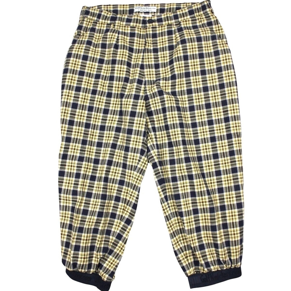 GolfKnickers Plaid Knickers Mens 36 Yellow Navy Vintage‎ Style Cotton Golf Pants